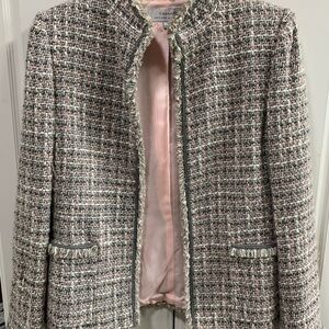T Tahari Women's Tweed Jacket - Black and White and Pink